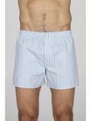 Boxer classico in pregiato popeline di puro cotone con riga azzurra