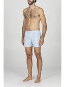 Boxer classico in pregiato popeline di puro cotone con riga azzurra