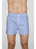 Boxer classico in pregiato popeline di puro cotone bluette, gessato