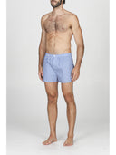 Boxer classico in pregiato popeline di puro cotone bluette, gessato