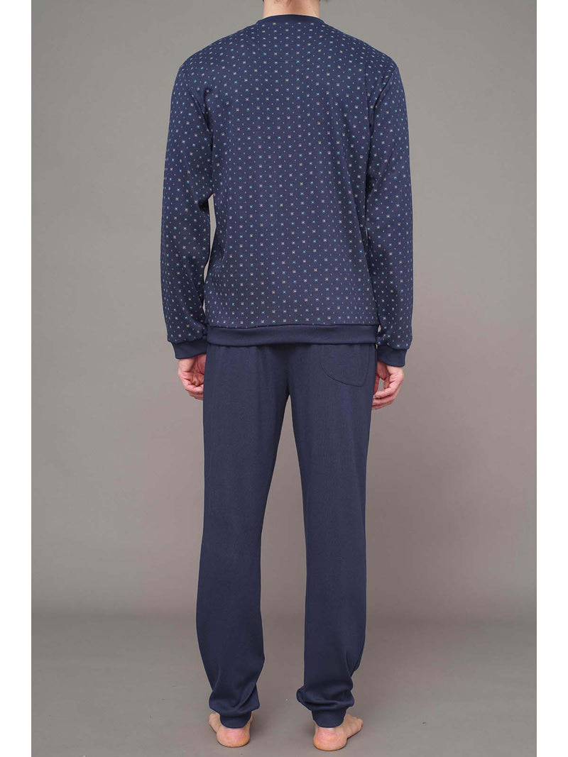Henley neck pyjamas in pure cotton printed interlock