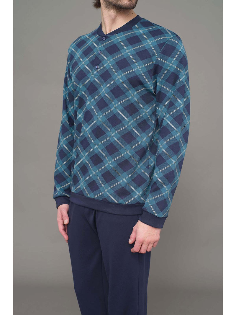Henley neck pyjamas in pure cotton printed interlock
