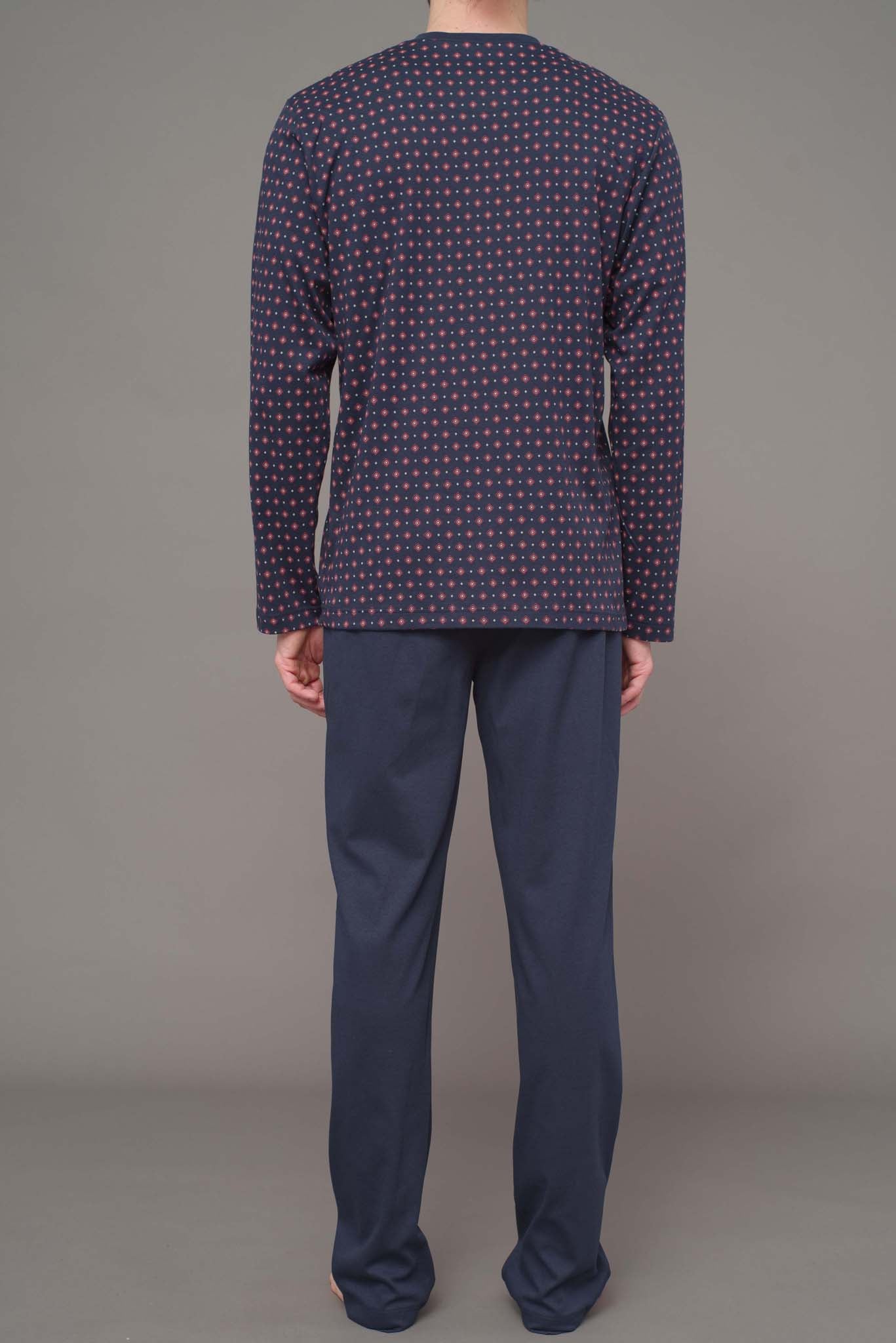 Pigiama serafino in leggero interlock di puro cotone Blu/bordo Julipet