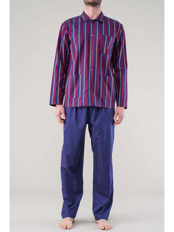 Open pinstripe pyjamas in 100% yarn-dyed poplin