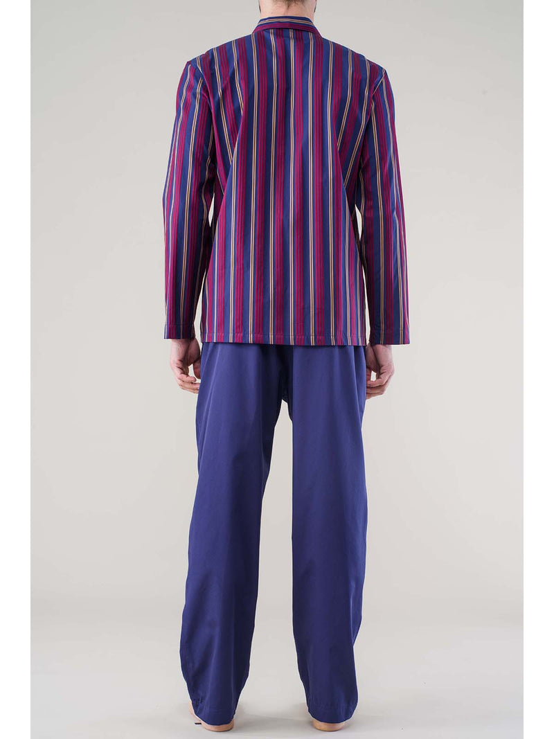 Open pinstripe pyjamas in 100% yarn-dyed poplin