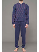 Pigiama serafino linea winewear in interlock di puro cotone Blu Julipet