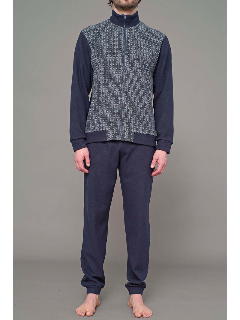 Warm Milan patterned fabric zip pyjamas