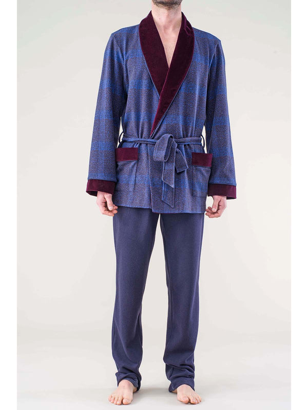 Smoking jacket with velvet and satin