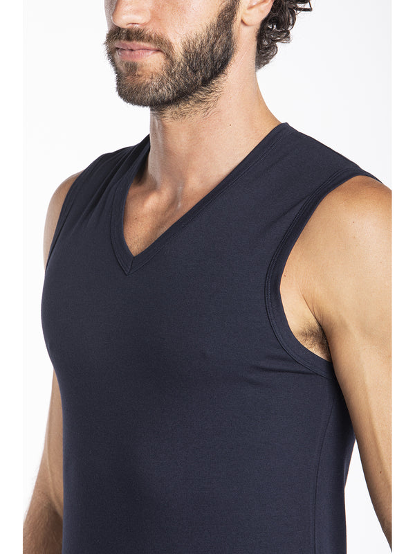 Sleeveless T-shirt in stretch cotton jersey