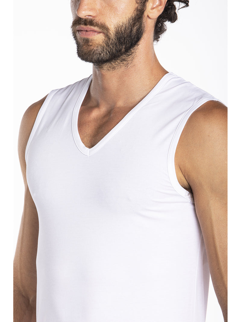 Maglietta smanicata in leggero jersey di cotone elasticizzato