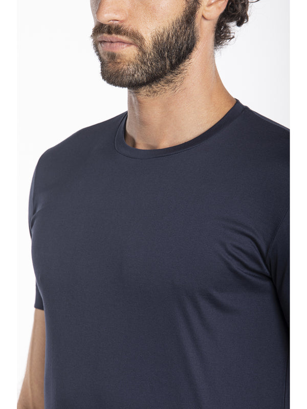 Crew-neck T-shirt in pure "double knit" cotton interlock
