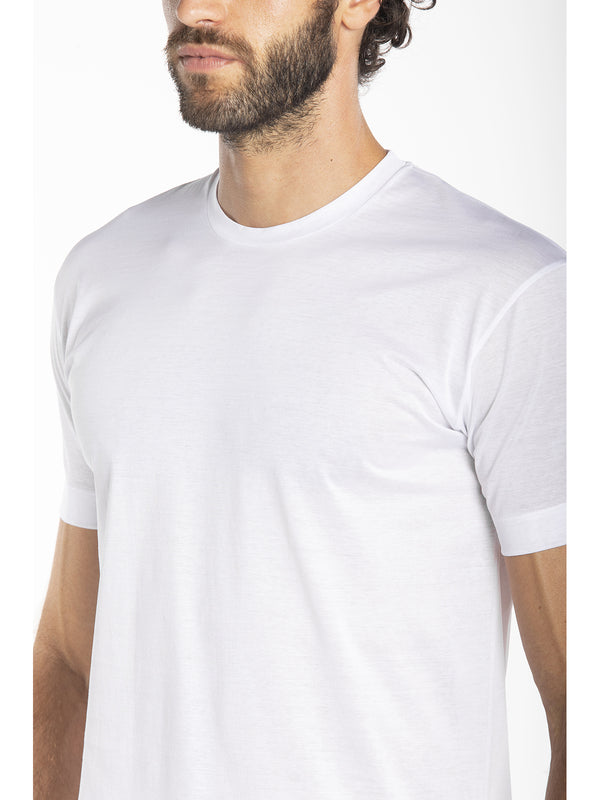 Crew-neck T-shirt in pure cotton mercerised and gassed