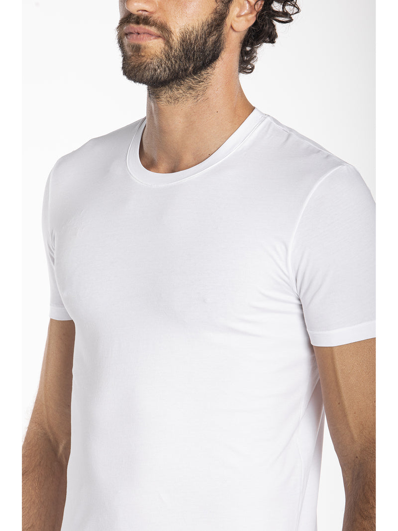 Crew-neck T-shirt in light stretch cotton jersey