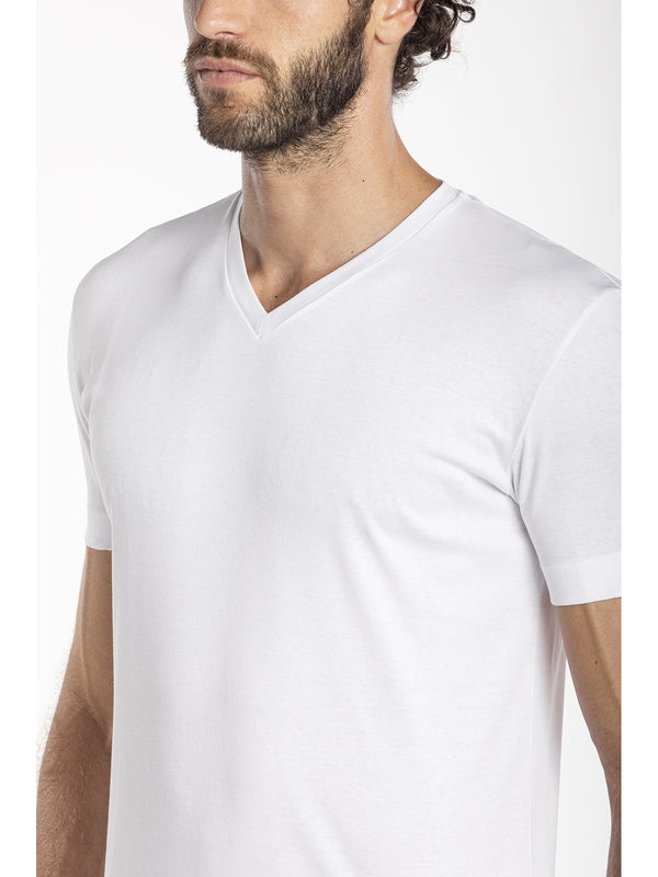 V-neck T-shirt in pure "double knit" cotton interlock