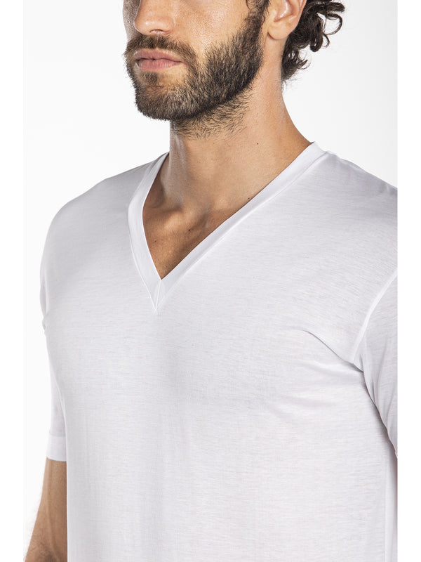 V-neck T-shirt in pure cotton jersey mercerised and gassed