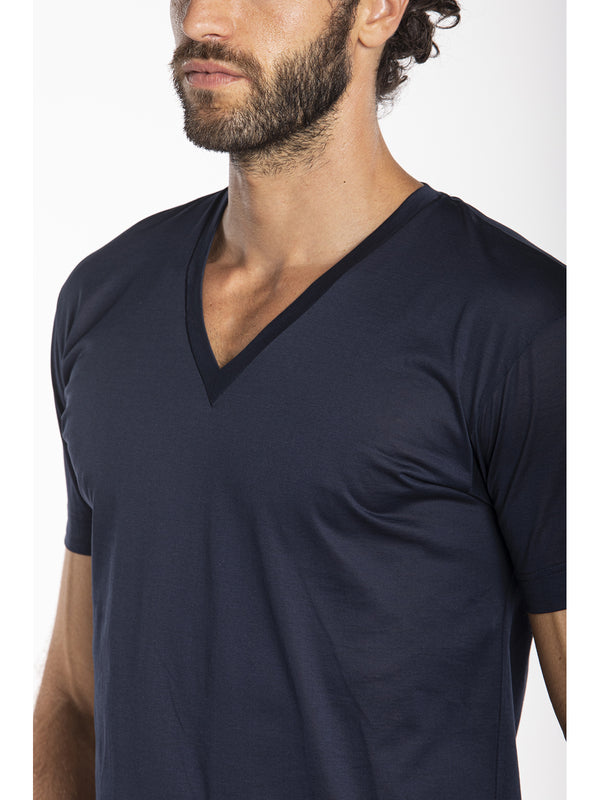 V-neck T-shirt in pure cotton jersey mercerised and gassed
