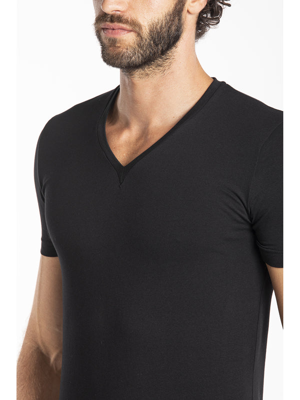 V-neck T-shirt in stretch cotton jersey