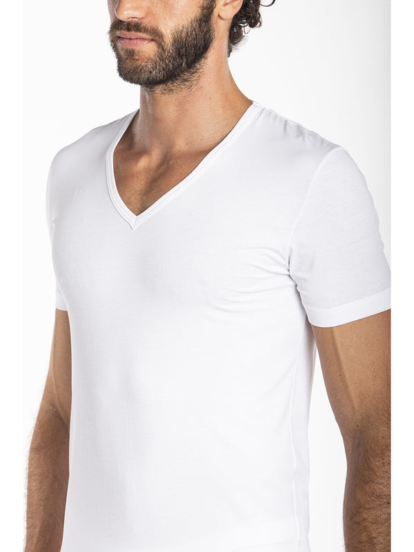 V-neck T-shirt in stretch cotton makò jersey