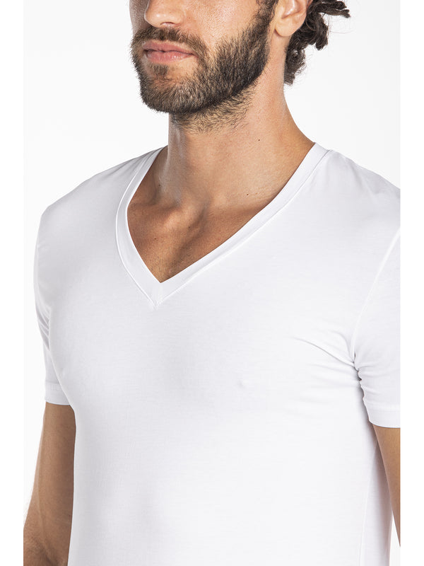 V-neck T-shirt in light stretch cotton jersey