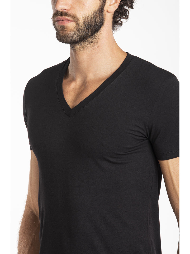 V-neck T-shirt in light stretch cotton jersey