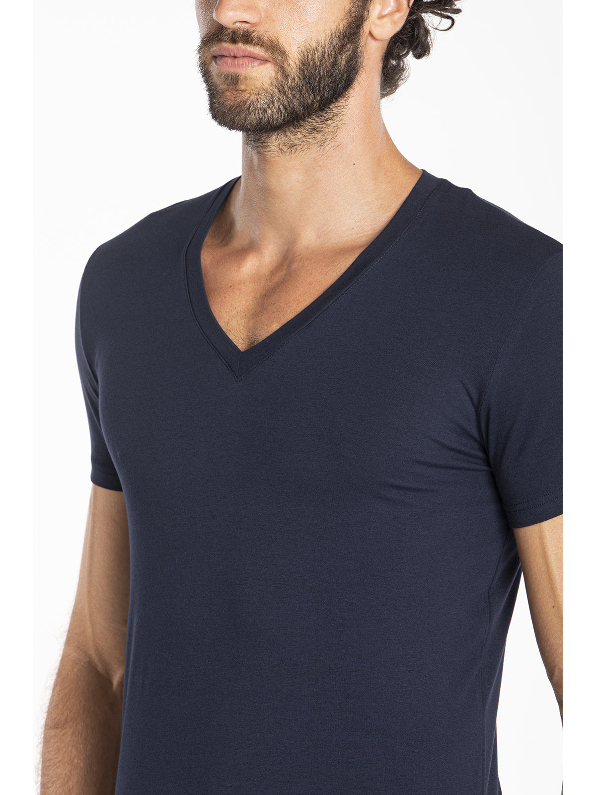 Julipet Maglietta blu scollo a v in leggero jersey di cotone elasticizzato