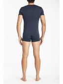 Maglietta blu collo a V in jersey  di cotone elasticizzato taglio moderno e confortevole Blu Navy Julipet