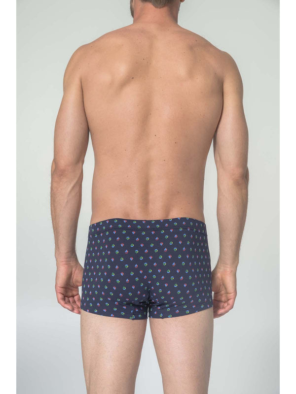Printed bi-elastic cotton boxer shorts
